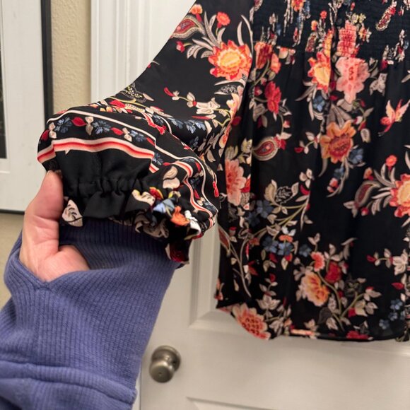 Ann Taylor Loft Floral Blouse Smocked Boho Size Large Read Description - Picture 7 of 9